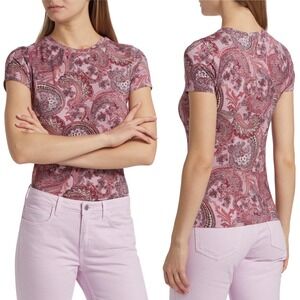 L'AGENCE Ressi Paisley Print Crewneck Short Sleeve Fitted Tee Women XS Mauve NEW